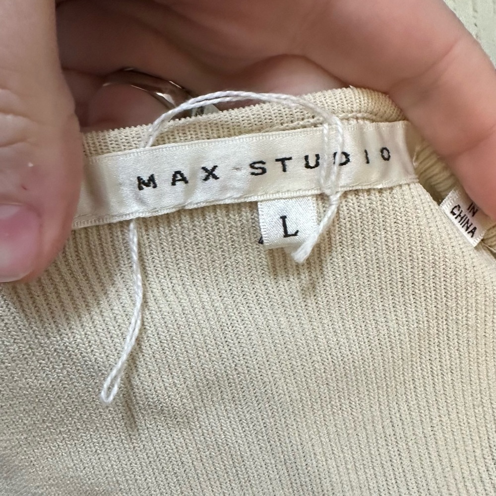 Max Studio Button Down Stretchy Ivory Long Cardigan sz L - Picture 7 of 8